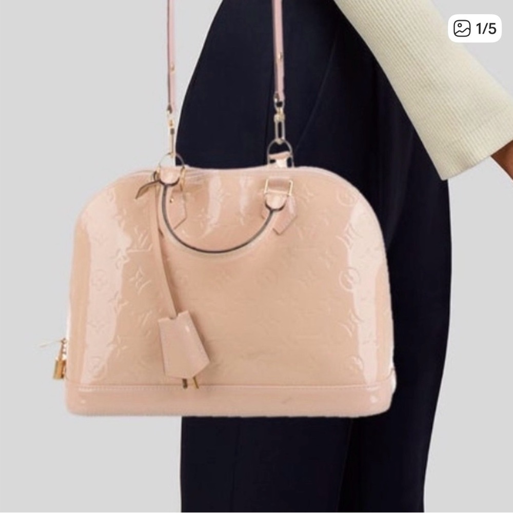 Blush Pink Patent Dome Satchel with Top Handles and Strap